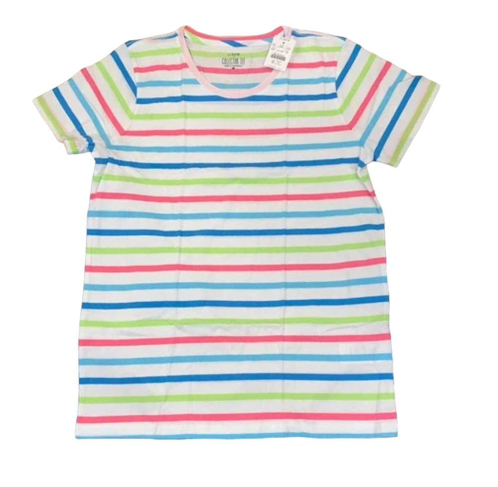 NWT J. Crew White/Blue/Pink/Green Striped Graphic Tee